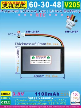 

2pcs [V205] 3.8V,3.7V 1100mAh [603048] SH1.0/3P NTC;Polymer Li-ion battery for BLUETOOTH EARPHONE Stealth 400 500,FT603048P