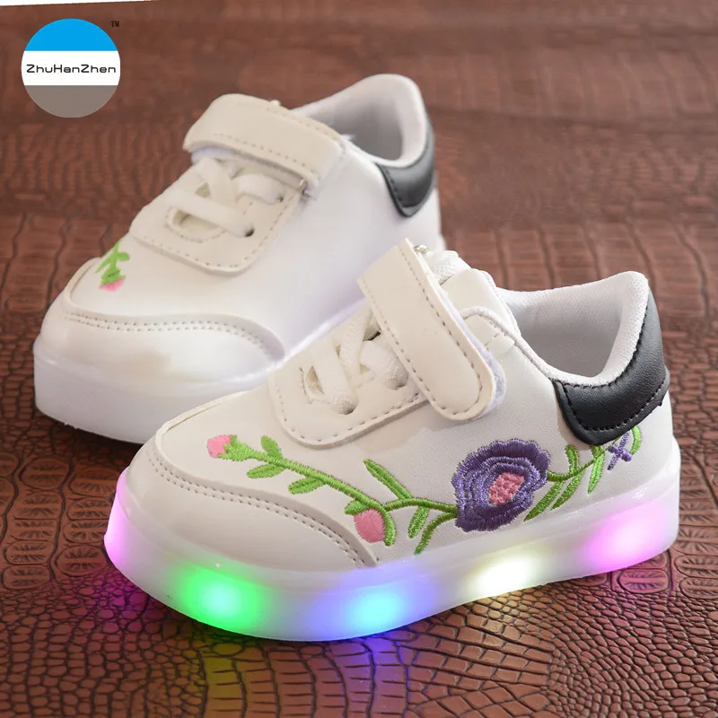 

2018 fashion flowers LED Lighted kids children casual shoes glowing kids sneakers baby boys girls soft bottom shoes infant walk