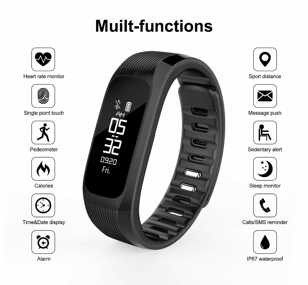 

UP9 smart Bracelet fitness heart rate telephone information IP67 waterproof Bracelet For IOS Android PK xiaomi