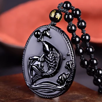 

Free shipping 2017 mascot brocade carp pendant Natural obsidian fish necklace restoring ancient ways Charm men and women style