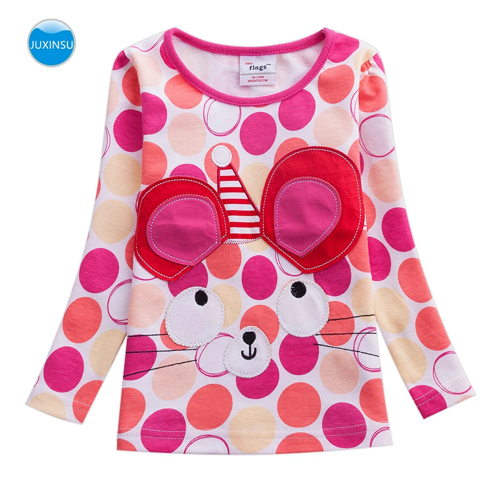 

JUXINSU Girls Cotton Long Sleeve Wave Point T-shirt Embroidery Autumn Winter Casual Style tshirt for Baby Girl Clothes 1-6 Years