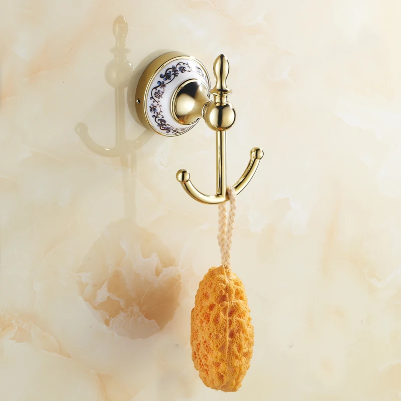 Golden Polished Porcelain Clothes Hook Bathroom Accessories Robe Hooks