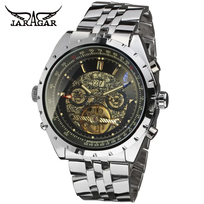 JARAGAR Men Luxury Brand Watch Stainless Steel Watches Tourbillion Automatic Mechanical Wristwatches Gift Box Relogio Releges