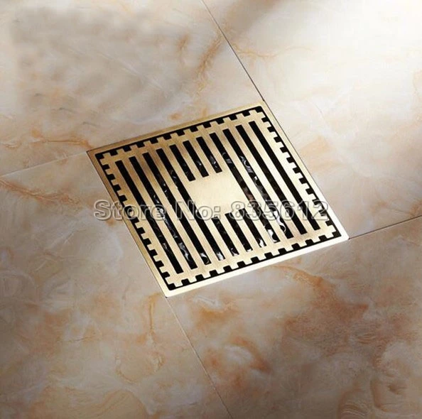 Retro Antique Brass Square Bathroom Floor Drain Waste Grate Shower Drainer Whr026