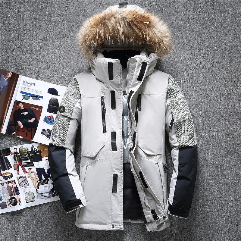 

2018 High end!Men's winter down jacket coat parka fashion Thick warm fur collar Hooded Waterproof outerwear -20 degrees
