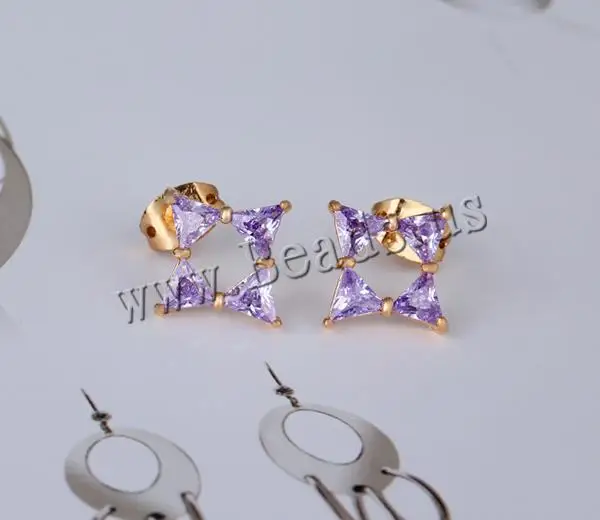 Free shipping!!!Brass Stud Earring Unique 18K gold plated with cubic zirconia nickel lead &amp cadmium free 9.5mm | Украшения и