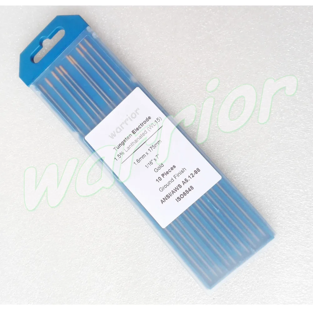 

10pcs Ground Finish WL15 Lanthanated Tungsten Electrodes 1.6*175mm 1/16"x7" For DC Carbon Steel Welding