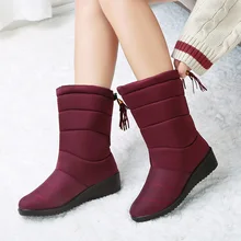 Wedges Down Boots Women Waterproof Winter Shoes Casual Platform Mid-Calf Warm Snow Boots Slip On Tassel Female Shoes Botas XZ70 mid calf ladies winter shoes fur snow winter boots thicken warm botas size 9 5 wedges platform cotton women boots blue kbt1083