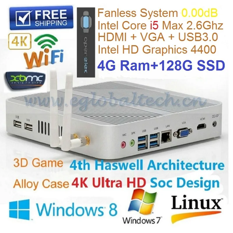 EGLOBAL Безвентиляторный Mini PC Windows 10 4 ГБ Ram 128 SSD Intel кну Core I5 4200U Коди HTPC Linux Computador 300 М Wi-Fi