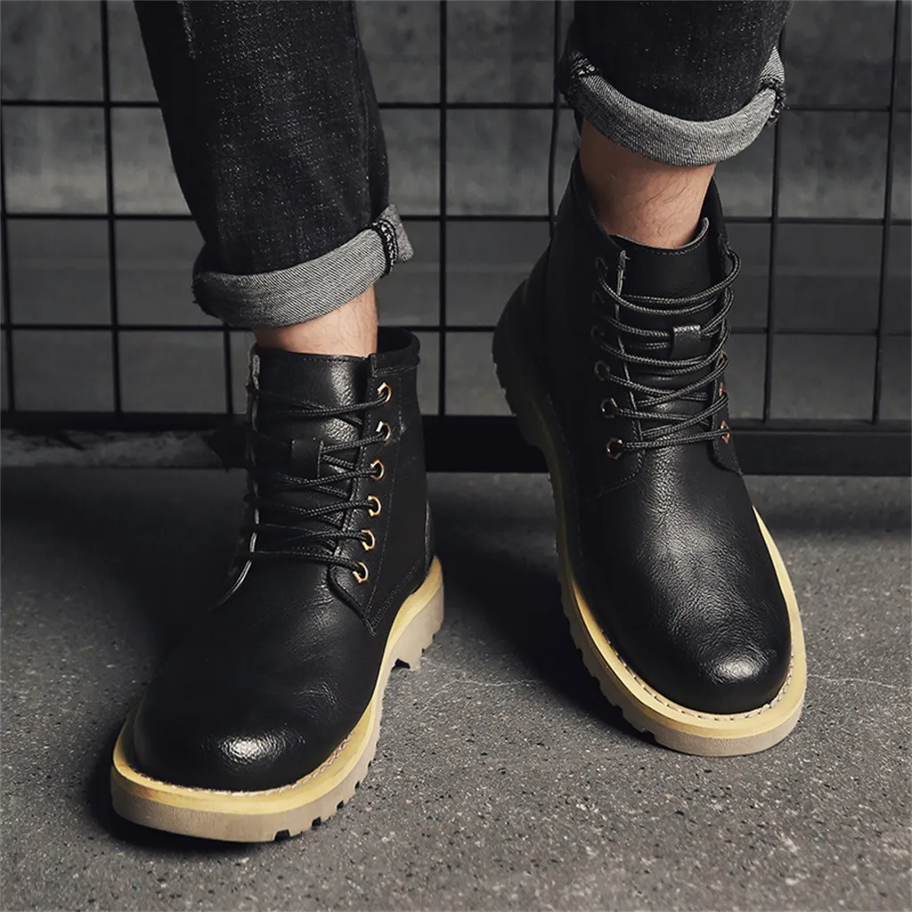 

2019 Spring New Arrivals Fashion Ankle Boots Men Round Head Boots Wear Non-slip Strap Winter Shoes Army Black