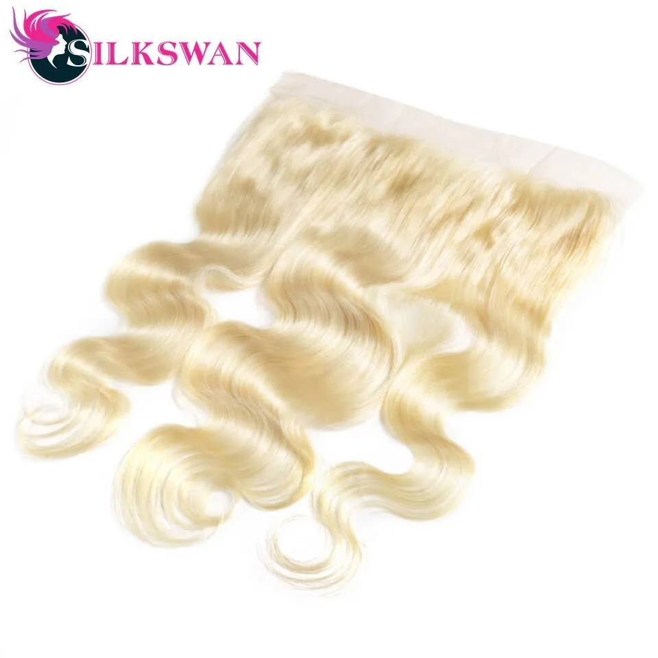 Silkswan Remy Hair Blonde Color Hair Wefts 3 Bundle with 13*4 Ear to Ear Lace Frontal Closure Indian Human Hair Blonde 613 Hair