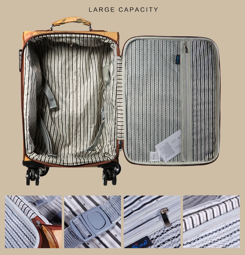 Женская карта в стиле ретро багажная серия 20/24 дюймов PU Роллинг багаж Spinner брендовая мужская деловая сумка на колесиках для путешествий чемодан на колесах