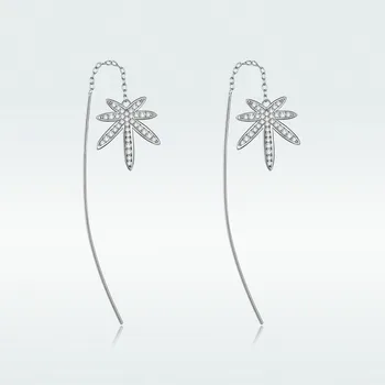 

WOSTU 100% Real 925 Sterling Silver Earrigns Classic Tropical Leaves Silver Bright Zircon Earrings Jewelry DAE132