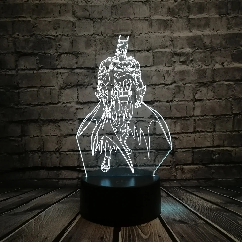 Marvel мультфильм фигурка 3D RGB лампа Бэтмен светодиодный ночник классный стол декоративный подарок для мальчика визуальная Иллюзия стол ребенок