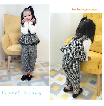 

New Children Clothing Girls Set Spring Cotton T Shirt+pldid Belt Shirt+trousers 3pcs Set Baby Girl Clothes Children Casual Suit