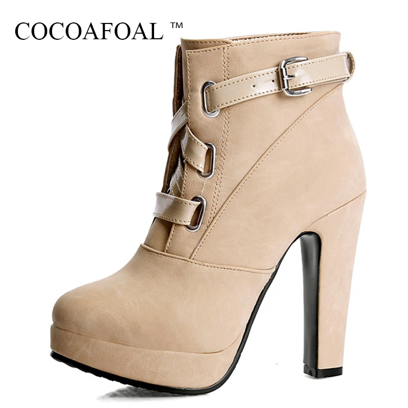 

COCOAFOAL Woman Buckle Ankle Boots Winter Black Fashion Chelsea Boots Plus Size 33 43 Sexy High Heeled Martin Ankle Boots 2018