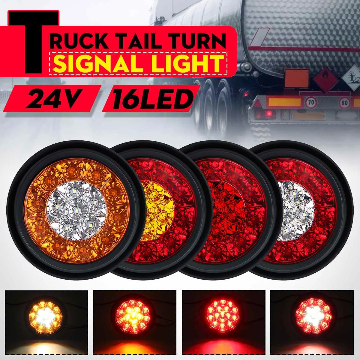 

Piar 24V Car Truck Round LED Rear Brake Stop Running Reverse Backup Light Waterproof For Trailer Lorry Caravan