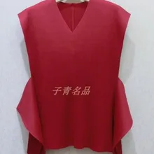 Miyake модная шифоновая Однотонная футболка оригинальная без рукавов с v-образным вырезом