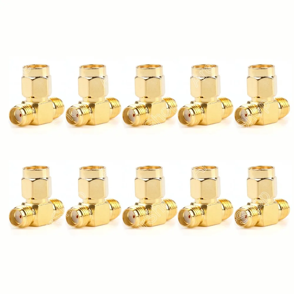 Sale 10 PCS Adapter SMA Plug Male To 2 SMA Jack Female T RF Connector Triple 1M2F Wire Connector High Quality minijack plug sale 10pcs adapter rp sma female plug to rp sma female connector straight reticulated high quality minijack plug wire connector