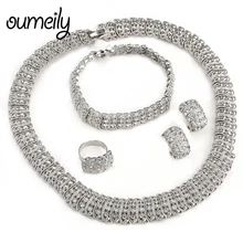 OUMEILY африканские бусы комплект ювелирных изделий Кристалл костюм в нигерийском стиле Наборы свадебных ювелирных изделий для Для женщин Винтаж Подвески украшение серебряного цвета