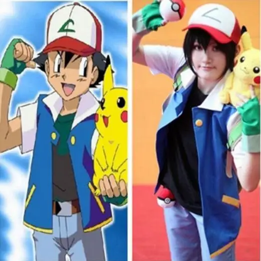 Ash Ketchum/Тренировочный костюм «Покемон»; костюм для костюмированной вечеринки; футболка, перчатки и шапка; костюм Ash Ketchum