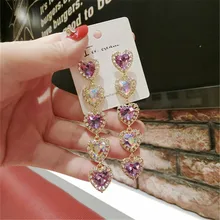 Korea Handmade Heart Purple Crystal Rhinestone Women Drop Earrings Dangle Earrings Fashion Jewelry Accessories-QQD5 artificial crystal floral hollowed heart drop earrings