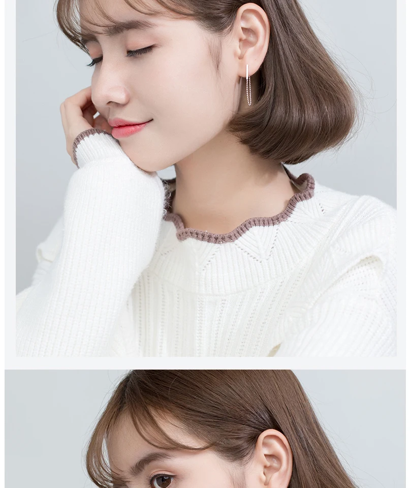 New Fashion Sterling Silver Chain Statement Dangle Earrings For Women Girls Minimalist S925 Drop Earring Bridal Wedding Jewelry (3)