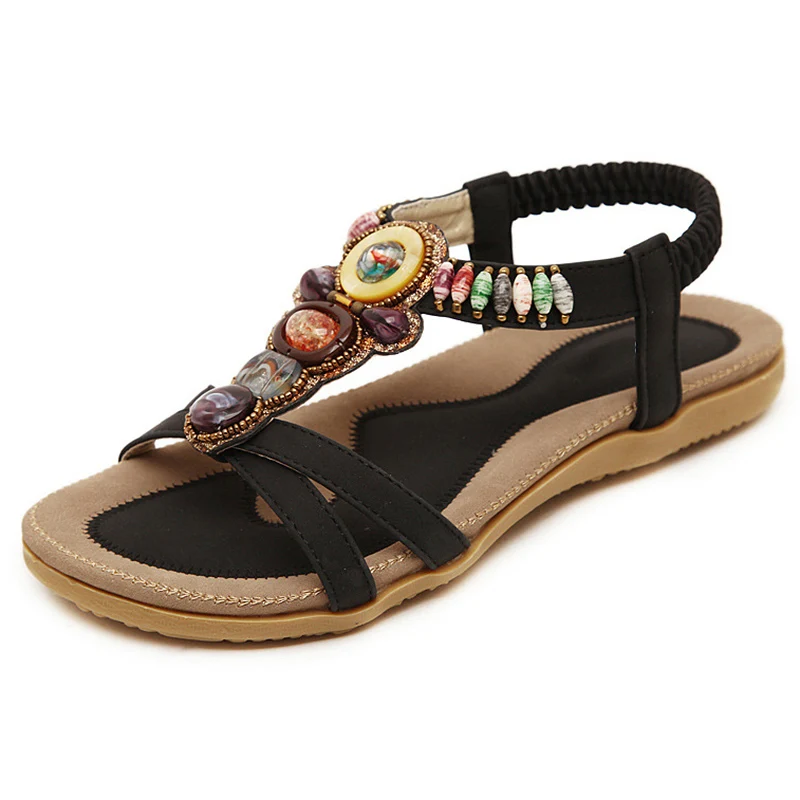 Женские сандалии lakeshi; Летняя обувь; модная пляжная обувь; женские сандалии на плоской подошве; черные женские шлепанцы в богемном стиле; zapatos de mujer - Цвет: black