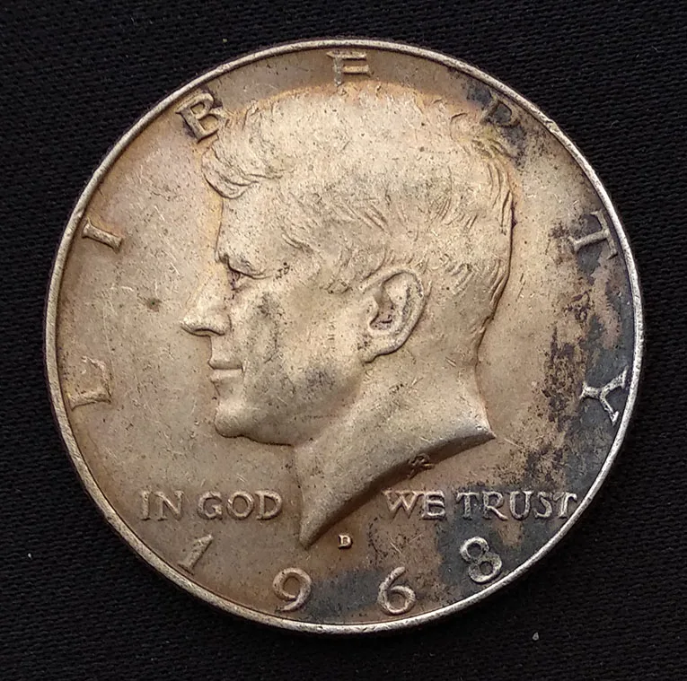 

30.6mm Kenndy Half Dollar Silver Coin 11g USA United States Of America 1968