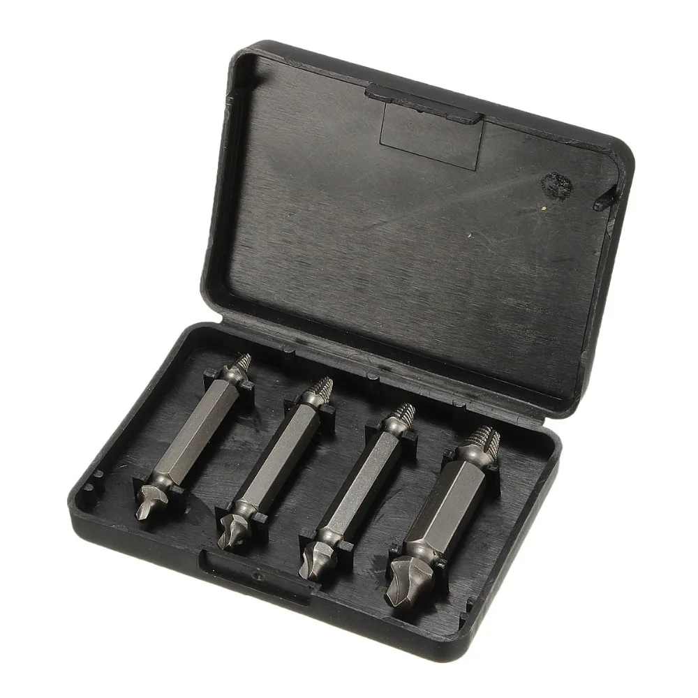 4 Screw Extractor Drill Bits Guide Set Broken Bolt Remover Easy Out Set