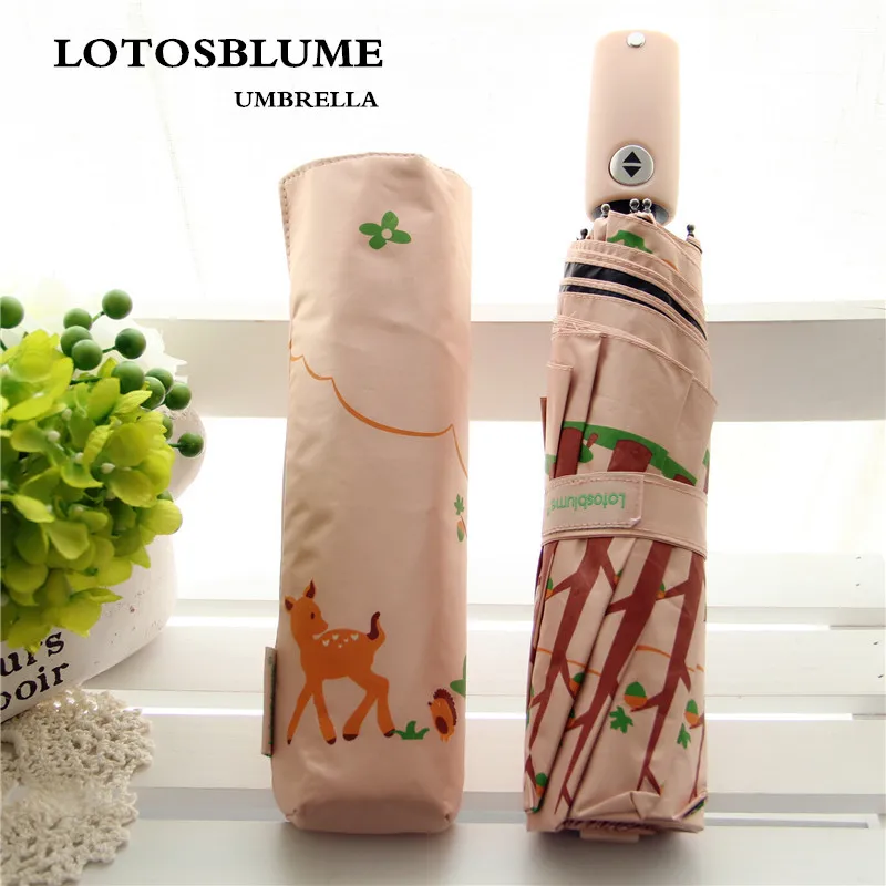 

LOTOSBLUME 3 fold black glue umbrella, sunny and rainy umbrella, small deer printing fashion lovely, small and fres h.