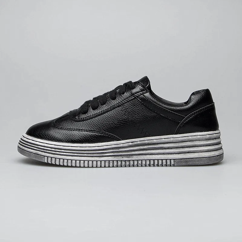 

Fashion natural Genuine Leather Women Sneakers white black Tenis Feminino Zapatos De Mujer Platform Women Shoes Clunky Sneakers