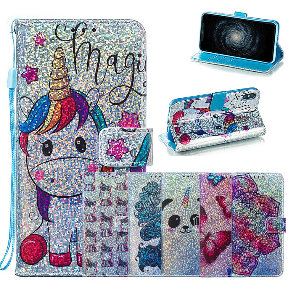 

For Samsung Galaxy J4 Plus Case Flip Wallet Cover Leather Phone Case For Samsung J4Plus 6.0" Sequin Cartoon unicorn Back Shell