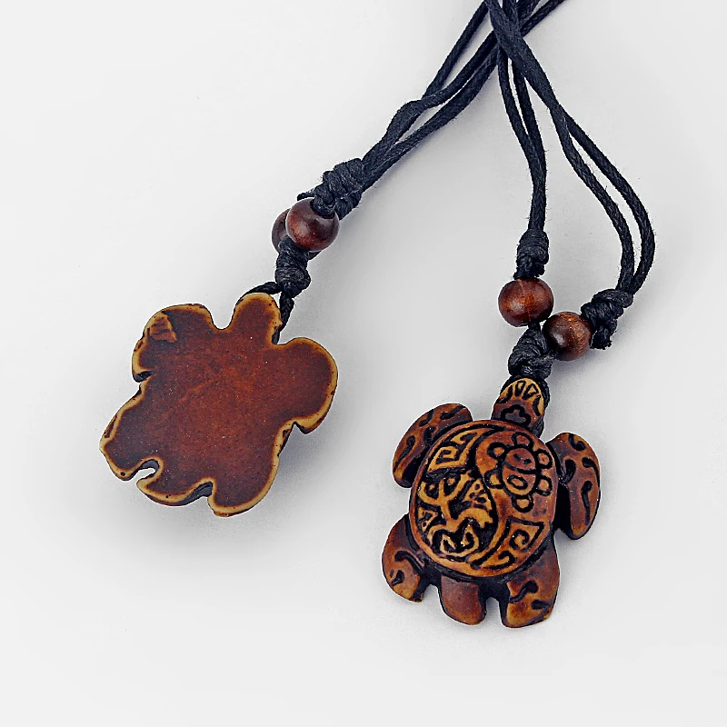 12pcs Boho Ethnic Tribal Imitation Yak Bone Dark Brown Taino Turtle Frog Pendant Surfer Necklace For Women men