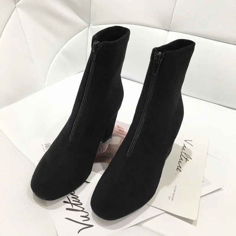 

2018 autumn and winter new Martin boots wild round head suede thick with low boots women's boots black ljj 0115