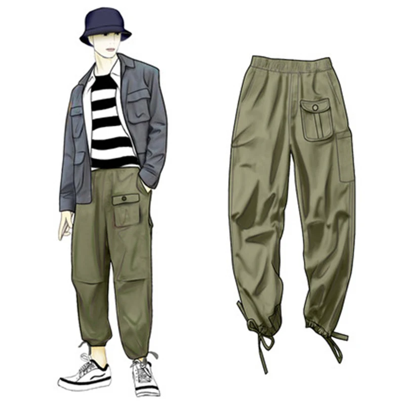 

Cargo Pants Men Hip Hop Style Loose Straight Cotton Trouser Ankel-Length Pants with Plus Size 5XL