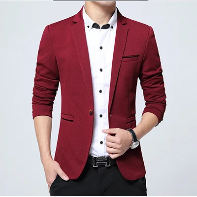 HCXY, модный мужской блейзер, мужской повседневный пиджак, приталенный пиджак, мужской Весенний костюм, мужской блейзер - Цвет: Красный