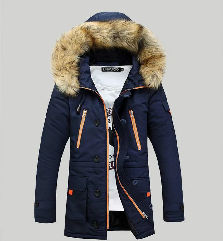 Men's Winter Cotton padded Jacket Korean Thick Fur Collar Hood Winter