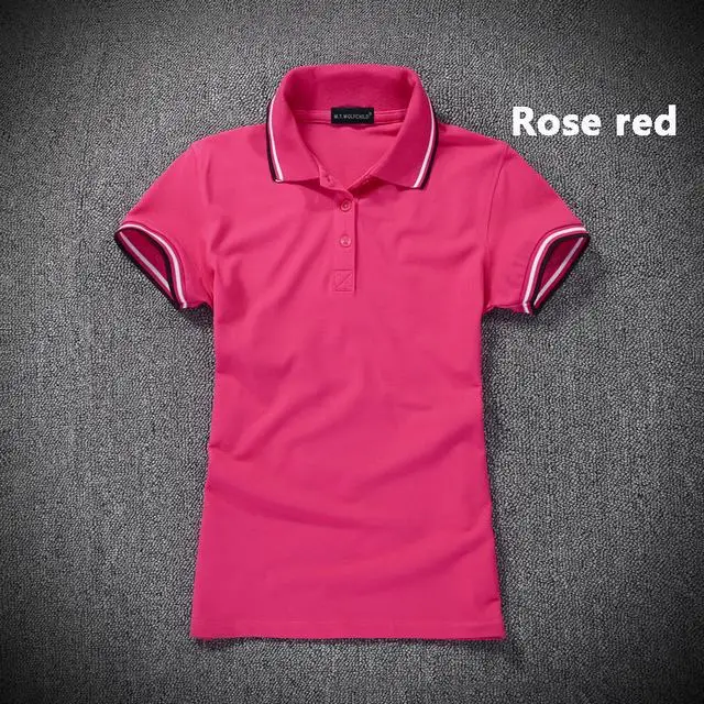 Летняя женская с коротким рукавом поло рубашки хлопок Повседневная женская с лацканами футболки-поло Женская мода Тонкий Топы - Цвет: Rose red