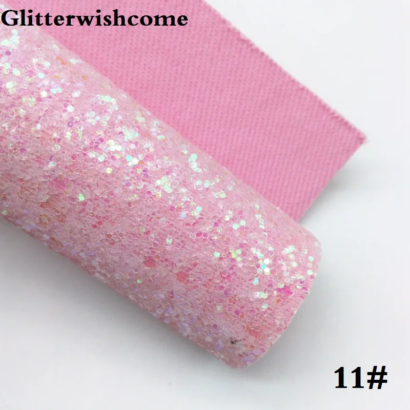 Glitterwishcome 21X29 см A4 Размер синтетическая кожа, соответствующий цвет подложки, толстый блеск кожа винил для луков, GM033A - Цвет: 11