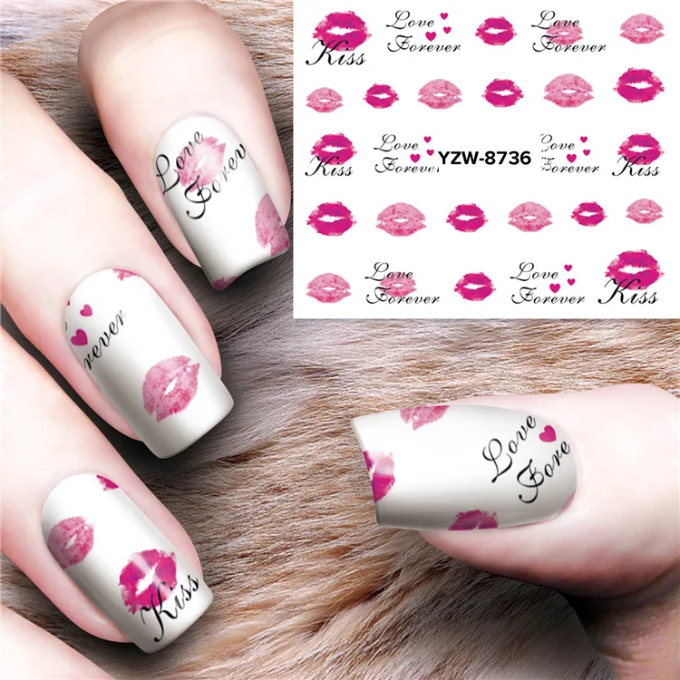 

Nail Sticker Water Decals scrawl lips kiss mouth Nails Art design Decorations Pegatinas Slider Adhesive Tips Manicure Wraps Foil