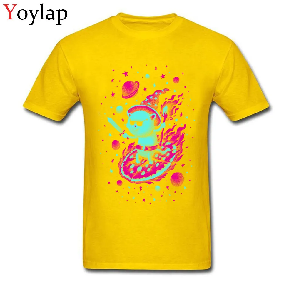Cotton Tops Tees Cool Wizard Cat for Male Funny T-shirts Crazy Graphic Crew Neck Short Sleeve Tee Shirt Top Quality yellow