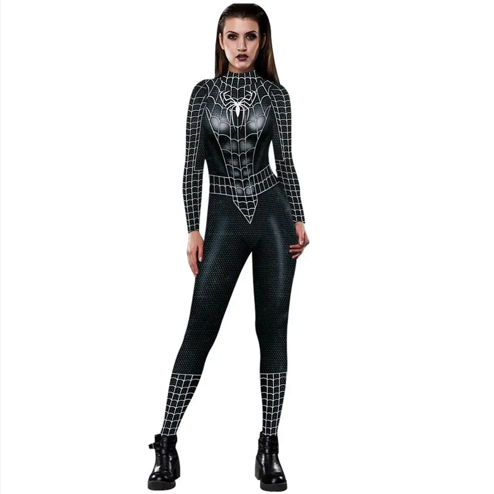 N olosllo 3D SpiderMen с принтом готический комбинезон длинным рукавом боди высоким