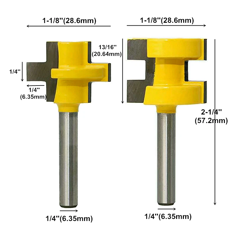 RCT 1/4 ''хвостовик язык паз фрезы 2 шт Дерево шипы резак для Wainscot панели древесины полы фрезы
