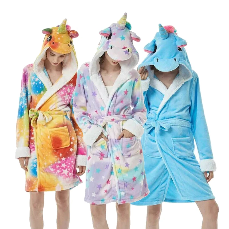 Фланелевый банный халат в виде животного для взрослых, одежда для сна, женский и мужской халат, толстый теплый халат, зимняя плюшевая Пижама унисекс с пандой и единорогом