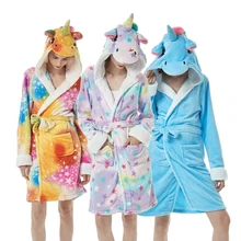 Фланелевый банный халат в виде животного для взрослых, одежда для сна, женский и мужской халат, толстый теплый халат, зимняя плюшевая Пижама унисекс с пандой и единорогом