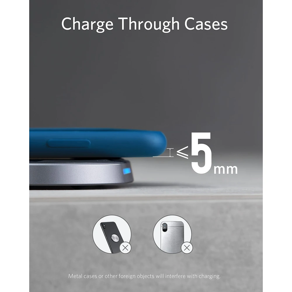  Cargador inalámbrico Anker con USB-C 15W panel de carga rápida de Metal PowerWave certificado Qi 75