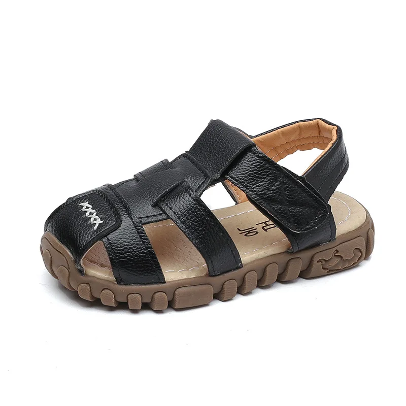 Кожаные сандалии для мальчиков мягкая кожа летом мальчиков и девочек детская пляжная обувь Дети спортивные сандалии принцесса - Цвет: Черный