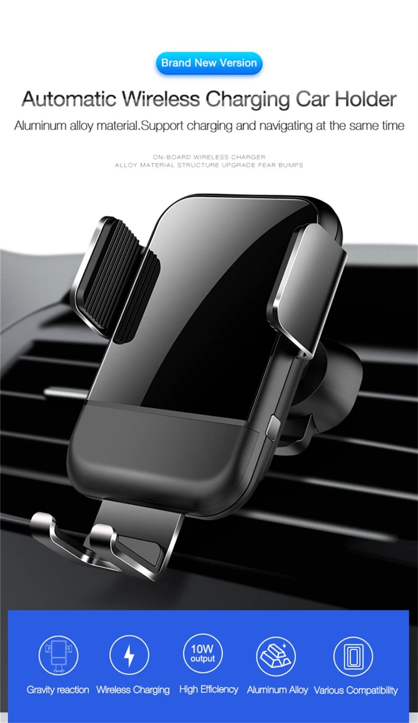 VOBERRY QI Mobile Phone Wireless Fast 10W Charger Seat Automotive Ventilation Connecting Rod Automatic Clamping|Зарядные