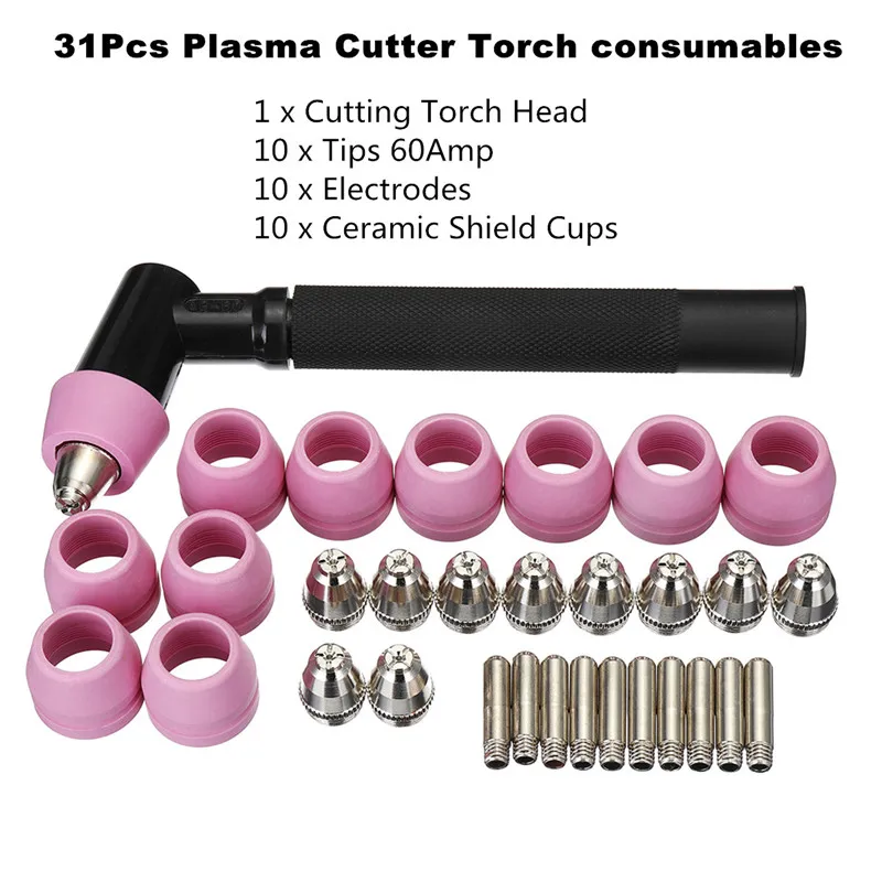 

FORGELO 31PC Plasma Cutter Torch Consumables Metal Ceramic Work with Torches AG60 SG55 for CUT50F CUT-60 LGK-60 Cutting Machines